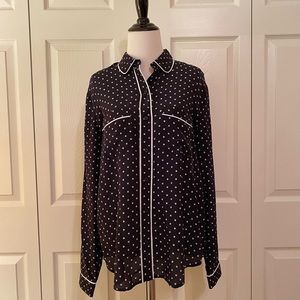 Ann Taylor navy print silk blouse size M
